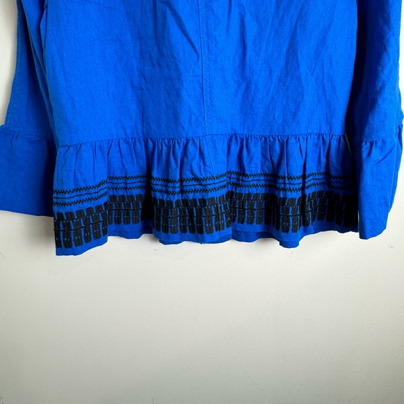 Ann Taylor Boho Embroidered Linen Blend Cobalt Blue Peplum Top S - Picture 8 of 11